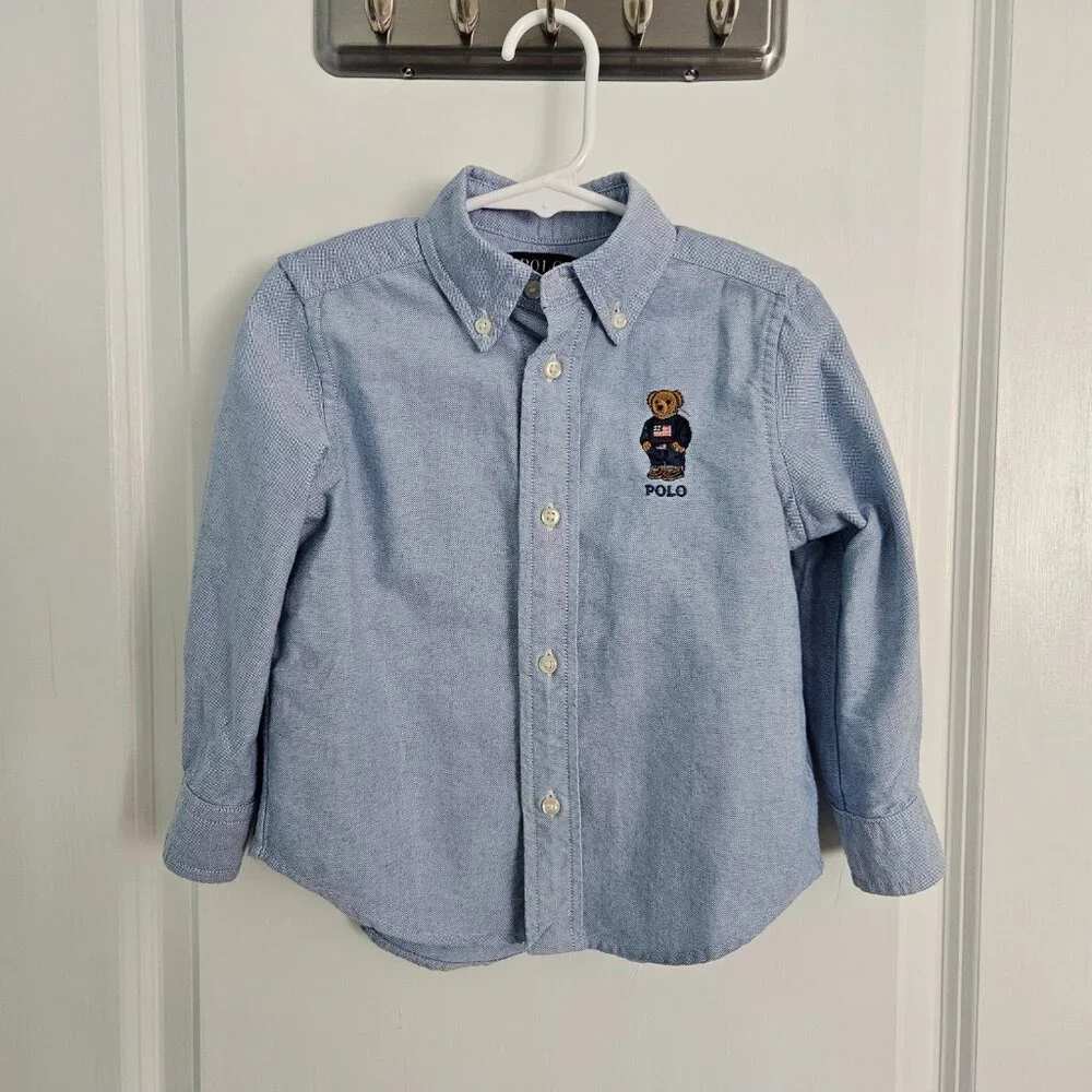 Ralph Lauren Polo Bear Oxford Shirt – Blue, Size 2T - Picture 3 of 12